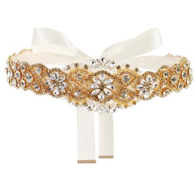 China Shiny Gold Rhinestone Bridal Sash Crystal Trim Ribbons Wedding Belts Sash for Bridals Bridesmaids Dresses for sale