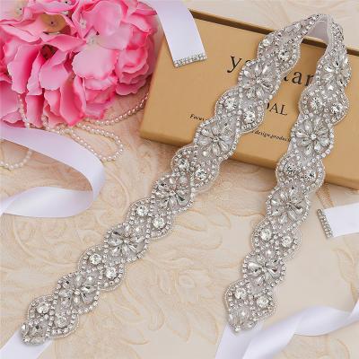 China Luxury Shiny Silver Rhinestone Bridals Sash Crystal Bridal Trims Jeweled Bridal Sash for Wedding Dresses for sale