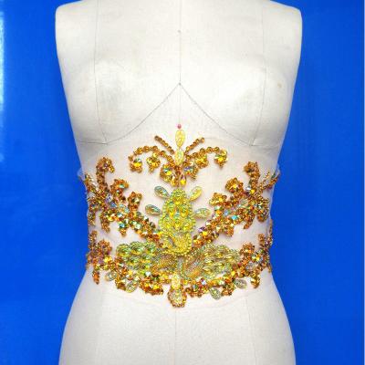 China Shiny Handmade Rhinestones Applique Sew On Beads Crystal Waist Belt Patches For Dress Accessory for sale