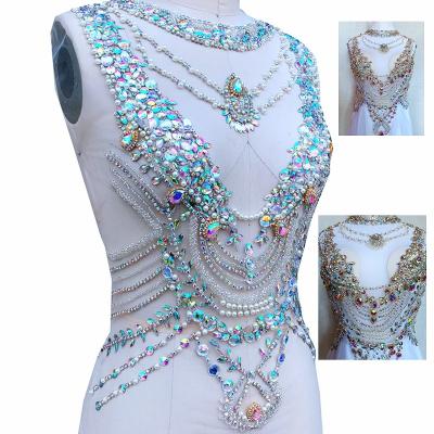 China Handmade Shine Sew On Beaded Beads Crystal Rhinestone Applique Patches Bead For DIY Bodice Wedding Dress Bridal Decoration for sale