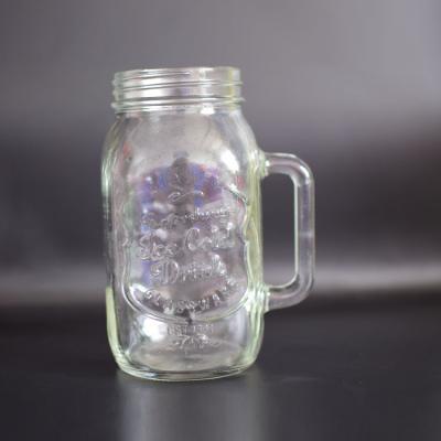 China Large Viable Clear Glass Mason Jar 1000ml With Handle for sale