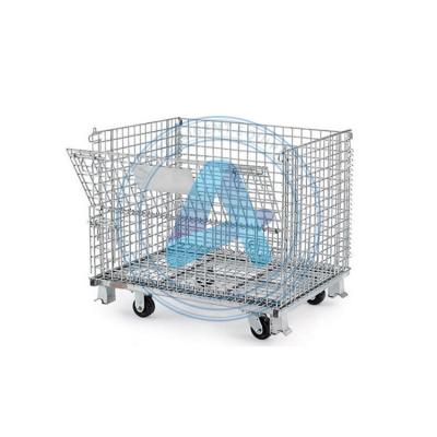 China Folding Galvanized Wire Mesh Container Tray Metal Cage Large Capacity Logistics Transportation Warehouse for sale