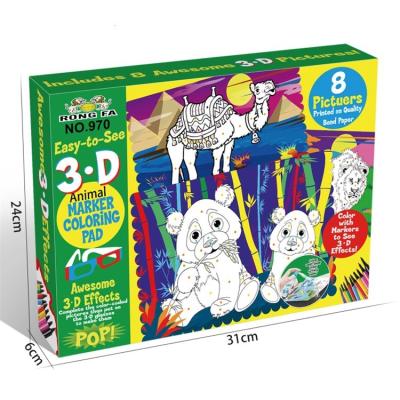 China Small Size Animal 3D World Painting Book With Watering Box 3D Glasses Color Pen Children's Graffiti Coloring Book Toy SQY00159665 for sale