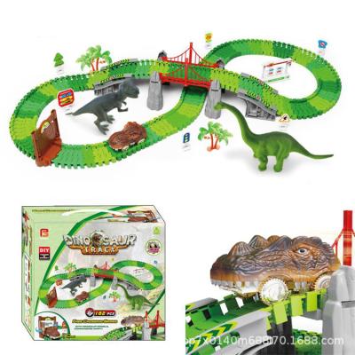 China Creative Children's Early Education Dinosaur Car DIY Variety Assembly Track Toy Best Sell Dinosaur Slot Rail Car182PCS Electric Track Toy for sale