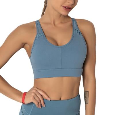 China New Design QUICK DRY Bra Ruched High Back Stretch Sports Underwear Yoga Wear Fitness Shockproof Running Tank Top for sale