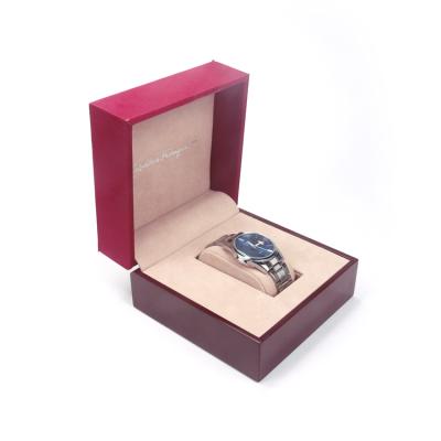 China Fashion Square Fiber Pillow Spring Hinge Red High Quality Custom Super Watch Box for sale