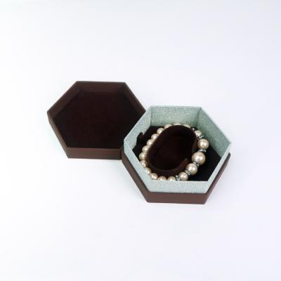 China Brown Single Cardboard Hexagon Velvet Special Jewelry Bracelet Bangle Paper Box for sale