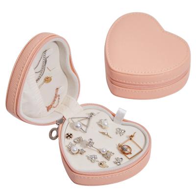 China Wholesale Custom PU Ring Earring Jewelry Packaging Box Fashion Logo Heart Shaped Leather for sale