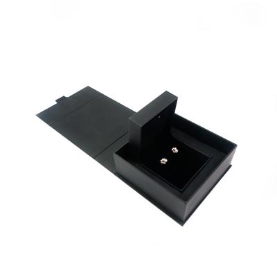 China Luxury Black Cardboard Paper Velvet Jewelry Luxury Earrings Packaging Box for sale