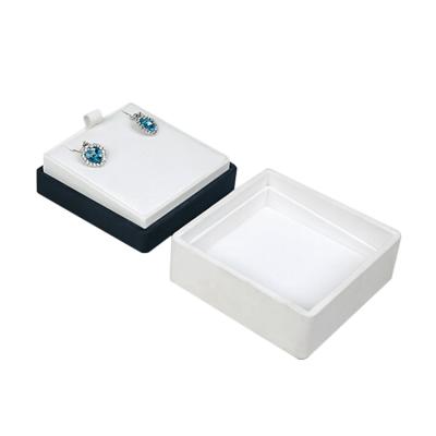 China White PU Logo Jewelry Earring Packaging Box Custom Made Luxury PU Style Leather Wooden Wrap for sale