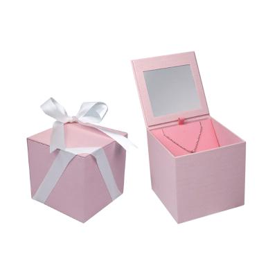 China Fanshion Jewelry Necklace Earrings High Quality Pink Paper Pendant Customized Logo Print Jewelry Box Packaging for sale