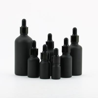 China Personal care screen printing 5ml 10ml 20ml 30ml 50ml matte frosted black dropper pippet bottle for sale