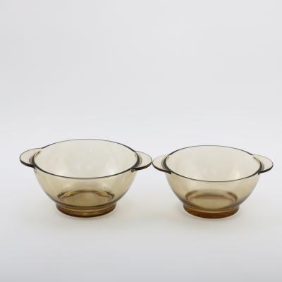 China Ear Viable Brown Double Handle Glass Bowl Salad Style Soup Bowl Instant Noodle Bowl for sale