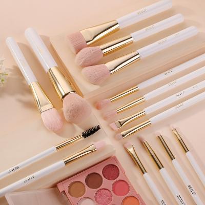 China BEILI Stain Brush Private Label In The Bottom Luxury White Wooden Handle Makeup Brush 15pc Wool Fiber Nano Hair Brush MOQ for sale