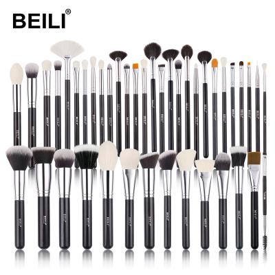 China Angular Blush BEILI 42 Pcs Handle Base Powder Fan Eyeshadow Makeup Brushes Shiny Black Daily Makeup Brushes Private Label for sale