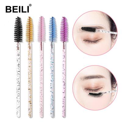 China Wholesale Fashionable Disposable Eyelash Mascara Wand Brush BEILI Disposable Wicks Sweeps Black Plastic Colorful Handle Spoolie In Tube Mascara Sweeps Running for sale