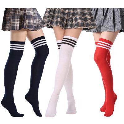 China 2021 Sweat-absorbent striped Christmas Women's Long Socks Funny Gifts Cute Thigh High Nylon Body Stockings Over The Knee Sexy Socks Custom Logo for sale