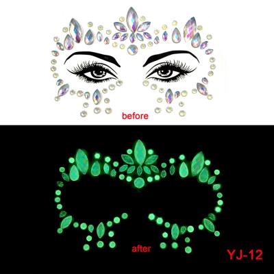 China Temporary Face Crystal Stickers Luminous Gem Make Up Temporary Body Adhesive Tattoo Art Gem Stickers Face Jewelry for sale