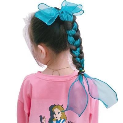 China Girl's Long Sweet Bow Ribbon Hair Accessories Ribbon Braid Fairy Korean Princess Superb Horsetail Duck Lace Hair Clips Clips for sale