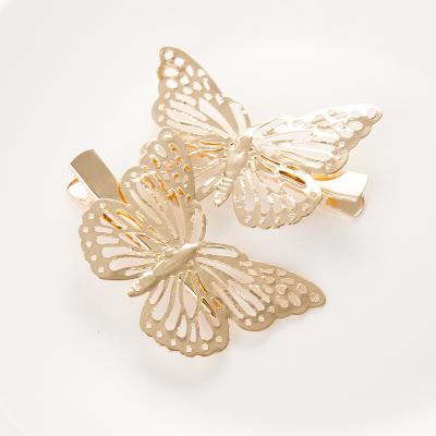 China Latest Design Soft Gold Color Alloy Metal Fashion Butterfly Hair Clips For Women Hair Pin L0196 for sale