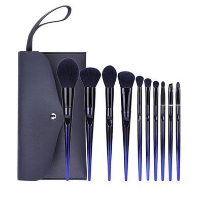 China 2021 Waterproof Hot Selling Shiny Diamond Makeup Brush Handle Professional Blue Customize Private Label Cosmetic Brushes 10pcs for sale