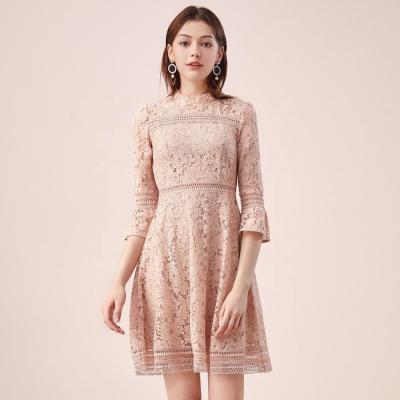 China 2020 new arrivals ladies anti-static clothing slim fit elegant dress 3/4 sleeve lace short prom dress for sale