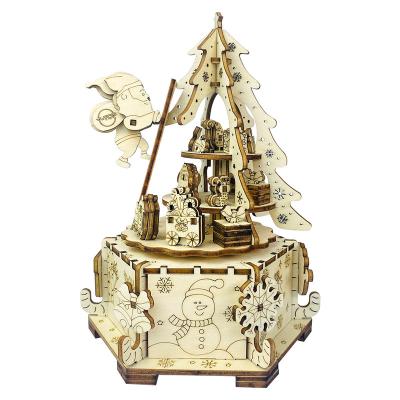 China Educational Wooden Puzzle Children's 3D Toy New Christmas Rotating Music Box Creative Toy Christmas Decoration Gift for sale