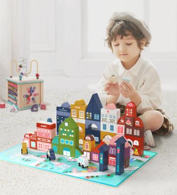 China Anywhere Diy Kid's City Wooden Building Building Blocks Set Grain Colorful Blocks Educational Toys For Kids Creative Study for sale