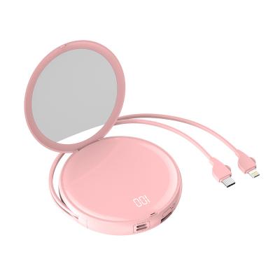 China High Quality Fanshion 10W 10000mah Built-in Cable and Mirror Power Bank for sale