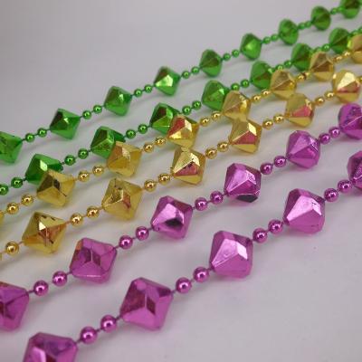 China DIY CRAFT Factory Price Mardi Gras Necklace Plastic Beads Diamond Shape Beads For Mardi Gras Party for sale