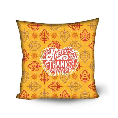 China Autumn Harvest Maple Leaf Turkey Thanksgiving Theme 2021new Product English Printing Anti-static Square Pillow Case for sale