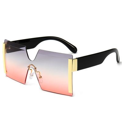 China 2021 Newest Square Anti UV400 Vintage Oversized Lenses Cool Fashion Metal Frame One Piece Sunglasses for sale