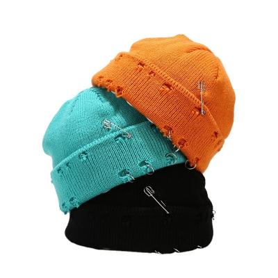 China 2021 New Men's and Women's Street Hip Hop Bowler Hat Trend Leather Owner Hat Pin Hole Wool Knit Hat Circle COMMON 2021 for sale