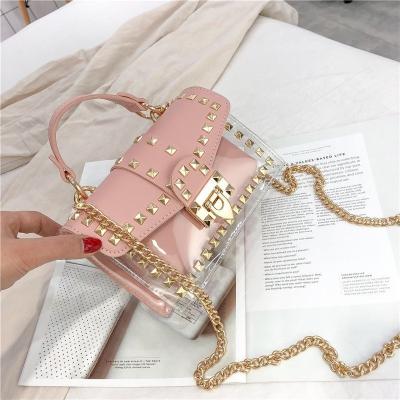 China Insti Rivet Handbags Designer Purses And Handbags New Fashionable Transparent Shoulder Cross - Body Bags Chain Jelly PVC Fashionable Women Handbags for sale