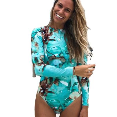 China Latest Design Woman Breathable Floral Print Long Sleeve Casual Beach One Piece Swimwear for sale