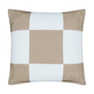 China Best Selling Crochet Wool Plaid Pillowslip Folded Soft Letter Logo Cashmere Pillow Cases for sale