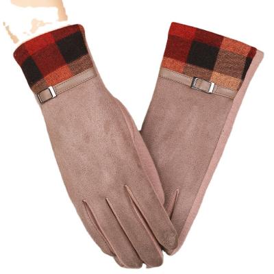 China Soft Leather New Winter gloves for women plus fleece plaid warm driving and riding touch screen students cute winter gloves for sale