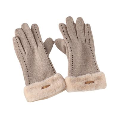 China Soft Leather Autumn/Winter wool warm gloves Cashmere thickened Korean schoolgirl touch screen outdoor driving and cycling gloves for sale