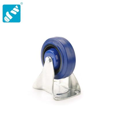 China Medium Duty Top 100mm Plate Rigid Blue Elastic Rubber Rigid On Black PP Caster Wheel for sale