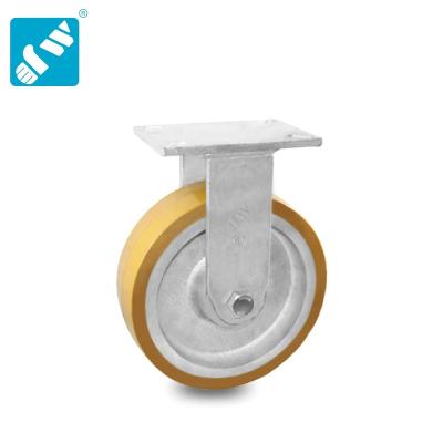 China Forged Plate DW Steel Top Yellow PU On Heavy Duty Rigid Iron 1.6T Caster Wheel Manufacturer for sale