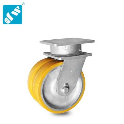 China double wheels & Special Double Ball Raceways Design Polyurethane PU Iron Core Heavy Duty Industrial Double Caster Wheel for sale