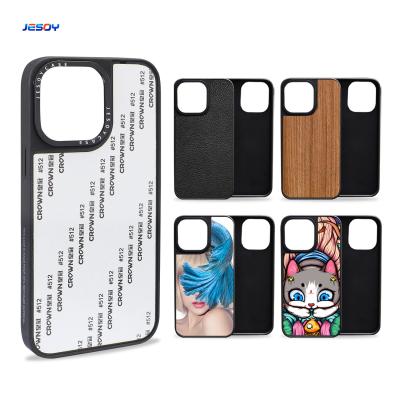 China Matt Groove TPU PC Cuerpo de teléfono incrustación de cuero de madera a prueba de golpes para iPhone en venta