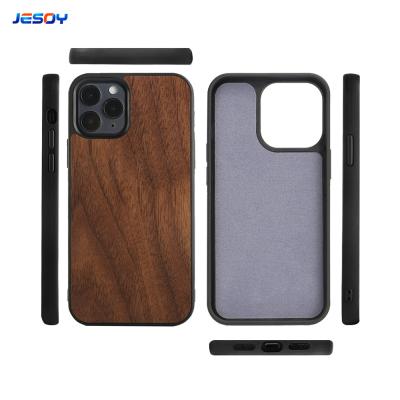 China Smooth Finish Real Wooden Mobile Phone Cover TPU Shockpoof Soft Black for sale