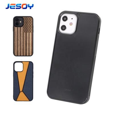 China Shockproof Groove Phone Case Inlay Leather Wood Blank Mobile Cover For IPhone for sale