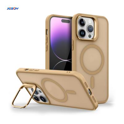 China Translucent Backplate Magsafe Phone Case Skin Friedly Camera Stand Cell Phone Cover for sale