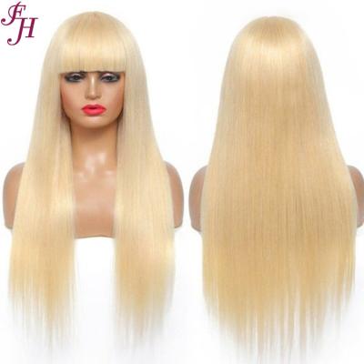 China FH 100 Long Blonde Wig 613 Guless Hair Soft Thick Straight Hair Shedding Barely Shedding Wigs With Bangs For Black Women for sale