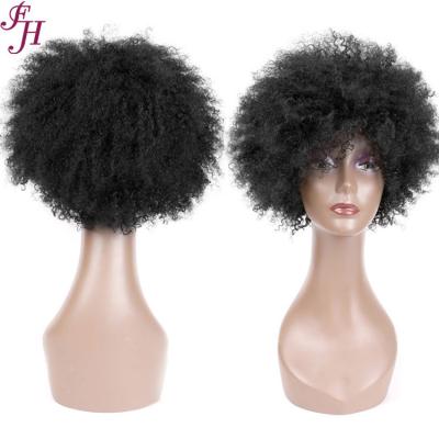 China FH 10Inch Human Hair Afro Raw Wigs Short Natural Black Short Hair Wig Thick Straight Curly Curly Wig Barely Shedding Machine Made With Bangs for sale