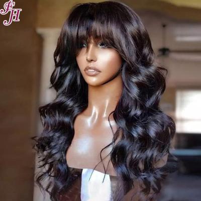 China Machine Made Wigs Soft Thick Straight FH Virgin Hair Wig Black Body Wave Hair Natural Hair Wig Soft Thick Shedding Machine Made Wigs for sale