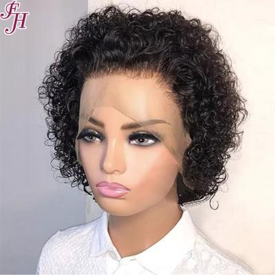 China FH Short Natural Black Deep Wave Pixie Cut Wig Human Hair Brazilian Hair Wig Thick Straight Soft Pixie Cut Human Hair Wigs for sale