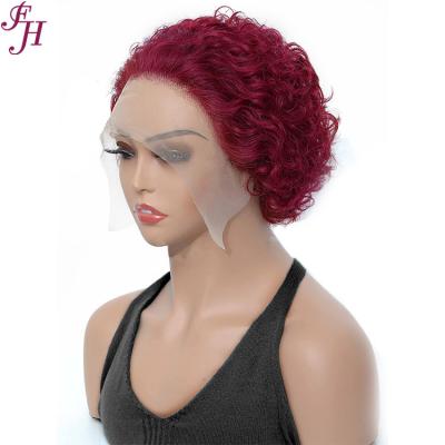 China FH Factory Price Virgin Curly Wig 99j Short Pixie Cut Curly Wig 99j Brazilian Pixie Cut Soft Thick Sheer Human Curly Wig Barely Shedding for sale